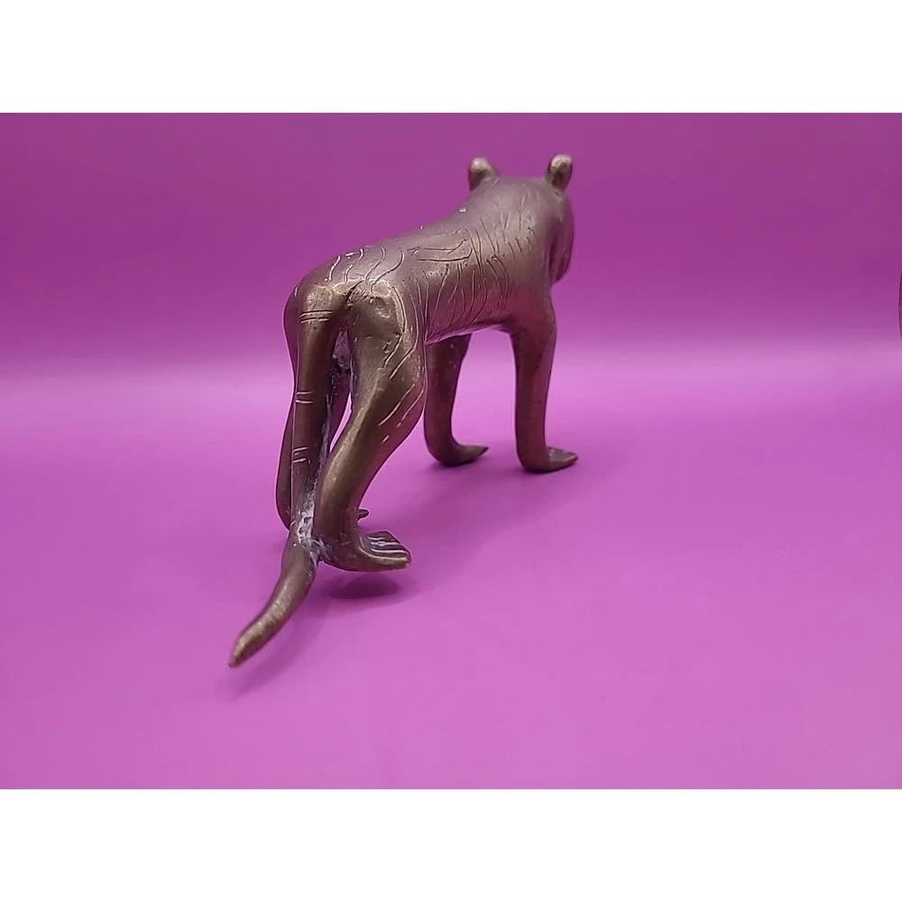 Antique Indian‎ Brass Tiger cast with open mouth and curved tail